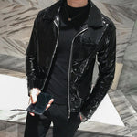Shiny Solid Color Slim Fit Leather Jacket for Nightclub Wear - Alt Style Clothing