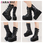 Gothic Punk Mid Calf Boots For Women With Platform Bottom Wedges