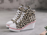 High Top Wedge Canvas Shoes with Denim Ankle and Buckle Strap - 8cm Heels! - Alt Style Clothing
