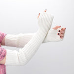 Fine Long Knitted Fingerless Gloves Over Elbow Arm Soft Goth