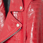 Men's Crocodile Pattern Faux Leather Biker Jacket with Long Sleeves and Zipper