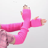 Fine Long Knitted Fingerless Gloves Over Elbow Arm Soft Goth - Alt Style Clothing