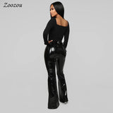 High-Waisted Flare Pants in Black PU Patent Leather - Sexy and Slim Fit
