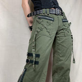 Retro Gothic Low Waist Cargo Pants with Bandage Detailing
