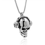 Silver Music Headphones Skull Pendant Necklace - The Ultimate Gothic Accessory for Music Lovers - Alt Style Clothing