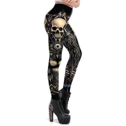 Vintage Steampunk Gothic Leggings for Women - New Skull Design with Ankle Length - Alt Style Clothing