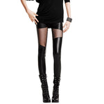 Leather Leggings with Stretch Splicing and Lace PU Design