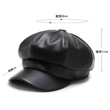 Solid color Octagonal Cap Hats Female Winter Leather - Alt Style Clothing