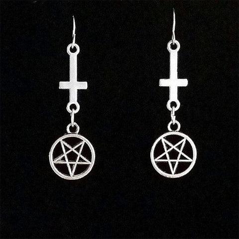 Inverted Pentagram Earrings Satanic Jewelry - Alt Style Clothing