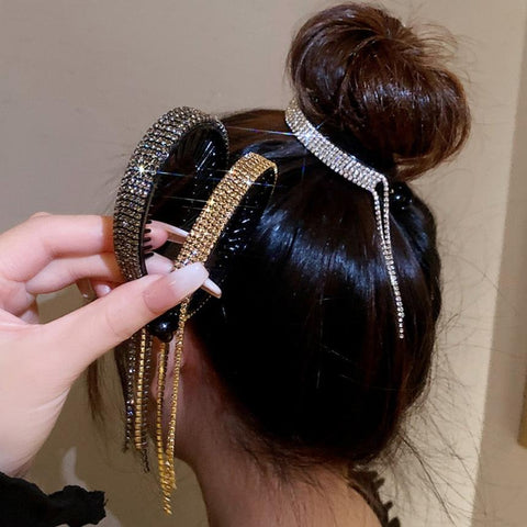 Elegant Luxury Rhinestone Tassel Ponytail Hair Claws