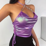 Purple Sleeveless Crop Top - Sexy PU Leather for Clubwear - Alt Style Clothing