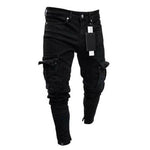 Destroyed Stretchy Biker Skinny Jeans - Ripped Long Denim Trousers - Alt Style Clothing