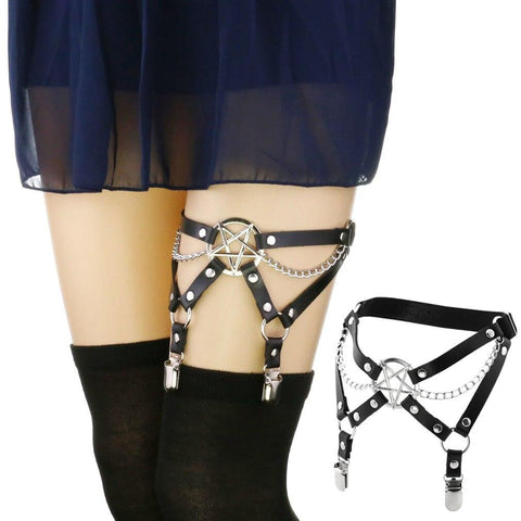 gothic style five-pointed star leather thigh ring