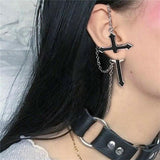 Gothic Punk Black Cross Long Chain Earrings