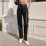 Vintage Loose Fit Faux Leather Pants for Women - Elastic Waist Design for Comfort