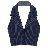 Elegant Stripe Waistcoat Vest Halter Neck V-Neck Style