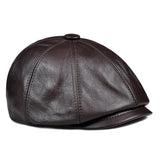 Genuine Leather Octagonal Cap - Warm Hat