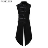 Gothic Steampunk Velvet Vest Medieval Victorian Double Breasted Suit Tail Coat Stage Cosplay