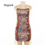 Hugcitar Leopard Print Backless Sexy Bodycon Mini Dress with Slash Neck