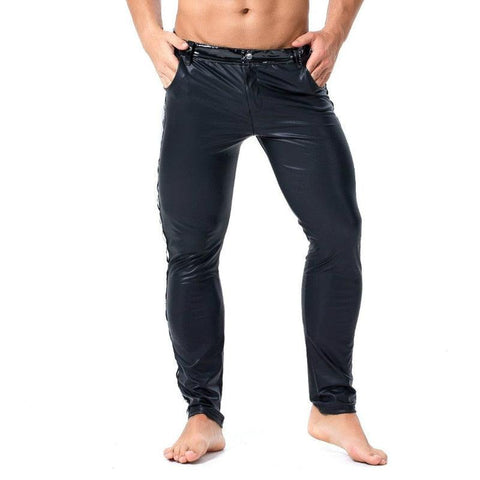 Men Leather Rivet Pants Slim Fit Elastic Style - Alt Style Clothing