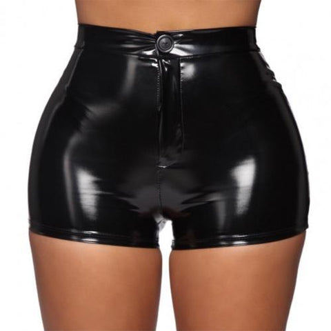Glossy Faux Leather High Waist Bodycon Shorts for Goths and Alternative Fashion - Alt Style Clothing