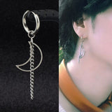 Cross Long Tassel Stainless Steel Silver Color Moon Hoop Earrings Jewelry