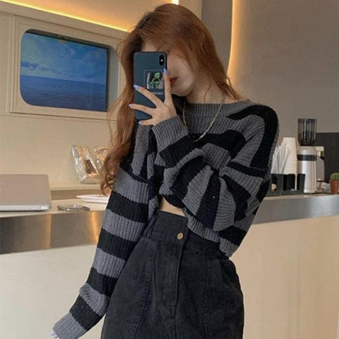 Cropped Sweater Striped Pullover