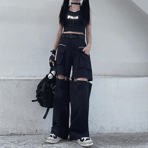 Deeptown Gothic Techwear Emo Black Cargo Pants - Alt Style Clothing