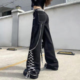 Gothic Aesthetic Lace Up Patchwork Bandage Trousers Straight Pants