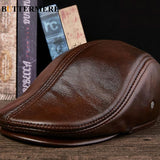 Real Leather Flat Cap - Duckbill Style Hat