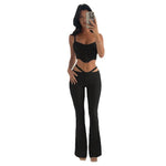 Low Waist Slim Flare Pants Sexy G String False Two Pieces Trousers Night Clubwear - Alt Style Clothing