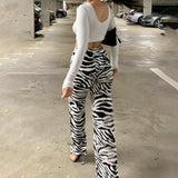 Sexy High-Waisted Zebra Print Wide Leg Pants - Perfect for Casual and Fashionable Wear - Alt Style Clothing