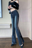 Big Flare Side Bandage Bell Bottom Jeans - Alt Style Clothing