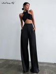 Classy Women High Waist Floor-Length Satin Trousers - Alt Style Clothing