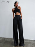 Classy Women High Waist Floor-Length Satin Trousers - Alt Style Clothing