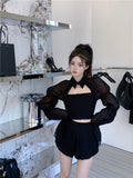 Gothic Sweet and Sexy Cropped Top - Puff Sleeve Shirt for Streetwear Fashion - Alt Style Clothing