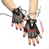 Elbow Length Punk Gloves Elastic Fingerless Gloves Cutout Cross Mesh Gloves - Alt Style Clothing