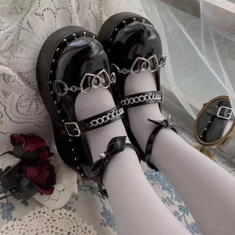 Gothic Lolita Shoes - PU Leather Heart Ankle with Maryzhen Shoes - Alt Style Clothing