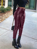 High Waist PU Leather Single Button Pants - Alt Style Clothing