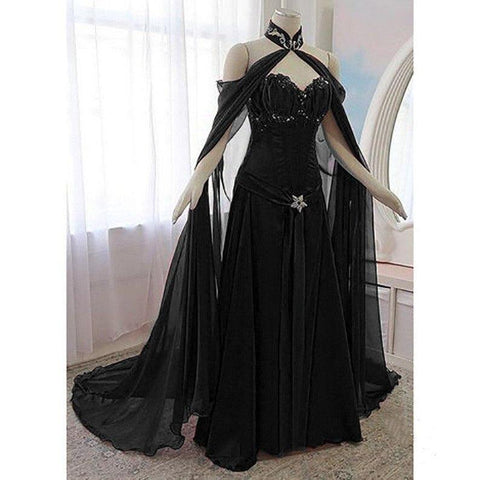 Vintage Medieval Evening Dress With Long Wrap - Alt Style Clothing