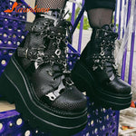 Gothic Platform Wedges Ankle Boots for Women: Comfy Fashion with a Cool Street Style - Alt Style Clothing