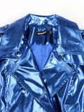 Reflective Patent Leather Trench Coat for Women with Sash and Double Breasted Design
