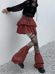 Gothic Style Plaid A-Line Empire Women Skirt with Elastic Waist and Leg Warmer Set - Alt Style Clothing