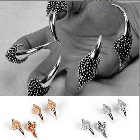 Vintage Falcon Claws Adjustable Nail Rings Plated in Silver: A Unique and Edgy Accessory for Goths, Metalheads, and Alternative Fashion Enthusiasts - Alt Style Clothing