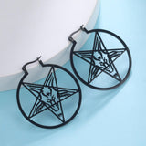 Stainless Steel Satanic Vintage Gothic Star Pentagram Hoops Earrings - Alt Style Clothing