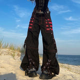 Vintage Gothic Grunge Cargo Pants for Women with Bandage Detailing - E-girl Style - Alt Style Clothing