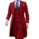 Long Coat Suit Gentle Tuxedo Prom Blazer 3 Pieces (Jacket+Vest+Pants) - Alt Style Clothing