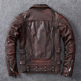 Motorcycle Leather Jacket Men Slim Fit Vintage