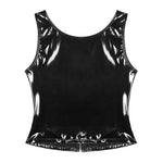 Glossy Wet Look Patent Leather Tank Top - Sleeveless Slim Fit Clubwear with Zipper