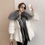 Super Warm Winter Jacket with Real Silver Fox Fur Collar and Knit Sleeves - Alt Style Clothing